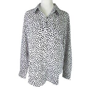 Alfani Shirt Women S White Black Geometric Dots Button Down NWT 32-551